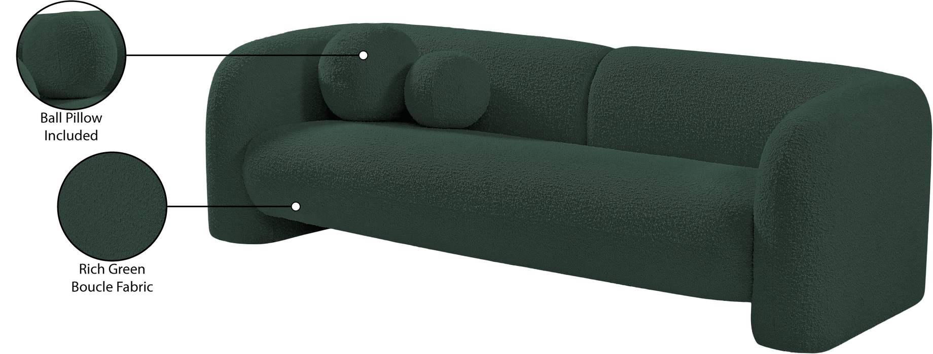 Meridian Furniture - Emory 89" Green Boucle Fabric Upholstered Sofa - 139Green-S - GreatFurnitureDeal