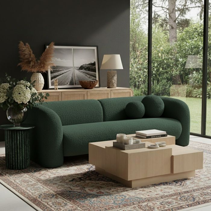Meridian Furniture - Emory 89" Green Boucle Fabric Upholstered Sofa - 139Green-S - GreatFurnitureDeal