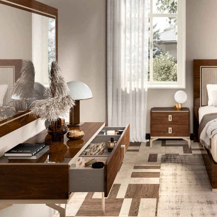 ESF Furniture - Eva 6 Piece Queen Bedroom Set in Rich Tobacco Walnut - EVAQSBED-6SET