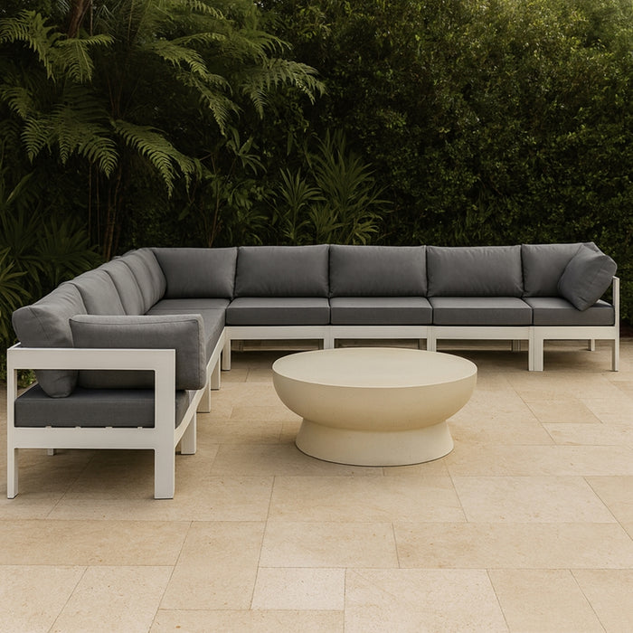Meridian Furniture - Nizuc 180" Water Resistant Fabric Upholstered Outdoor Patio 10 Piece Modular Sectional - 375Grey-Sec10A - GreatFurnitureDeal