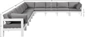 Meridian Furniture - Nizuc 180" Water Resistant Fabric Upholstered Outdoor Patio 10 Piece Modular Sectional - 375Grey-Sec10A - GreatFurnitureDeal