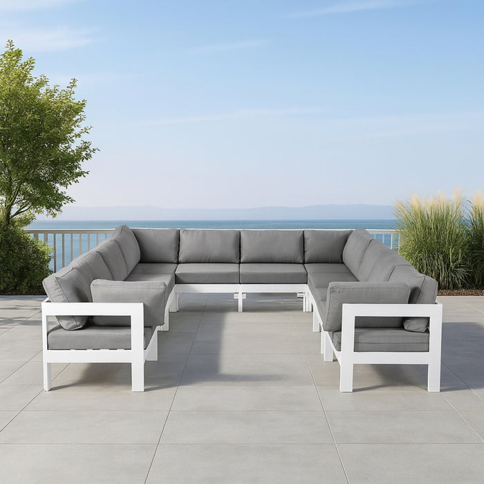 Meridian Furniture - Nizuc 120" Water Resistant Fabric Upholstered Outdoor Patio 10 Piece Modular Sectional - 375Grey-Sec10B - GreatFurnitureDeal