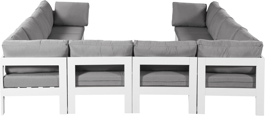 Meridian Furniture - Nizuc 120" Water Resistant Fabric Upholstered Outdoor Patio 10 Piece Modular Sectional - 375Grey-Sec10B - GreatFurnitureDeal