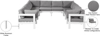 Meridian Furniture - Nizuc 120" Water Resistant Fabric Upholstered Outdoor Patio 10 Piece Modular Sectional - 375Grey-Sec10B - GreatFurnitureDeal