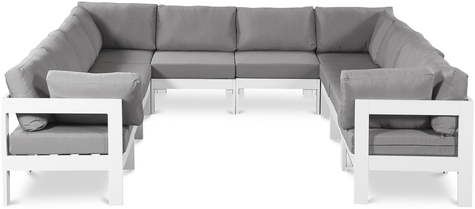 Meridian Furniture - Nizuc 120" Water Resistant Fabric Upholstered Outdoor Patio 10 Piece Modular Sectional - 375Grey-Sec10B - GreatFurnitureDeal