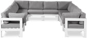 Meridian Furniture - Nizuc 120" Water Resistant Fabric Upholstered Outdoor Patio 10 Piece Modular Sectional - 375Grey-Sec10B - GreatFurnitureDeal