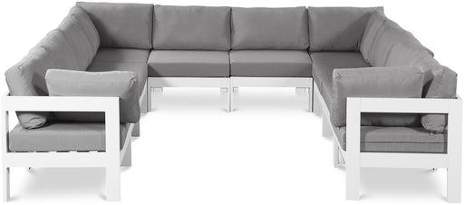 Meridian Furniture - Nizuc 120" Water Resistant Fabric Upholstered Outdoor Patio 10 Piece Modular Sectional - 375Grey-Sec10B - GreatFurnitureDeal