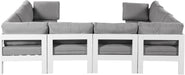Meridian Furniture - Nizuc 120" Water Resistant Fabric Upholstered Outdoor Patio 8 Piece Modular Sectional - 375Grey-Sec8B - GreatFurnitureDeal