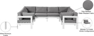 Meridian Furniture - Nizuc 120" Water Resistant Fabric Upholstered Outdoor Patio 8 Piece Modular Sectional - 375Grey-Sec8B - GreatFurnitureDeal