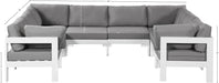 Meridian Furniture - Nizuc 120" Water Resistant Fabric Upholstered Outdoor Patio 8 Piece Modular Sectional - 375Grey-Sec8B - GreatFurnitureDeal