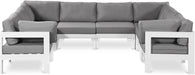 Meridian Furniture - Nizuc 120" Water Resistant Fabric Upholstered Outdoor Patio 8 Piece Modular Sectional - 375Grey-Sec8B - GreatFurnitureDeal