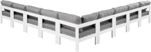 Meridian Furniture - Nizuc 150" Water Resistant Fabric Upholstered Outdoor Patio 9 Piece Modular Sectional - 375Grey-Sec9A - GreatFurnitureDeal