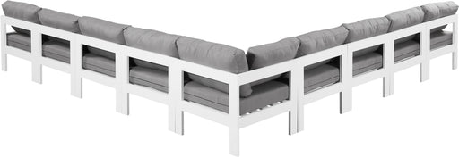 Meridian Furniture - Nizuc 150" Water Resistant Fabric Upholstered Outdoor Patio 9 Piece Modular Sectional - 375Grey-Sec9A - GreatFurnitureDeal