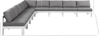 Meridian Furniture - Nizuc 150" Water Resistant Fabric Upholstered Outdoor Patio 9 Piece Modular Sectional - 375Grey-Sec9A - GreatFurnitureDeal