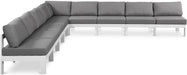 Meridian Furniture - Nizuc 150" Water Resistant Fabric Upholstered Outdoor Patio 9 Piece Modular Sectional - 375Grey-Sec9A - GreatFurnitureDeal