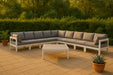 Meridian Furniture - Nizuc 150" Water Resistant Fabric Upholstered Outdoor Patio 9 Piece Modular Sectional - 375Grey-Sec9B - GreatFurnitureDeal