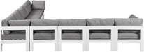 Meridian Furniture - Nizuc 150" Water Resistant Fabric Upholstered Outdoor Patio 9 Piece Modular Sectional - 375Grey-Sec9B - GreatFurnitureDeal