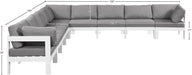 Meridian Furniture - Nizuc 150" Water Resistant Fabric Upholstered Outdoor Patio 9 Piece Modular Sectional - 375Grey-Sec9B - GreatFurnitureDeal