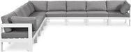 Meridian Furniture - Nizuc 150" Water Resistant Fabric Upholstered Outdoor Patio 9 Piece Modular Sectional - 375Grey-Sec9B - GreatFurnitureDeal