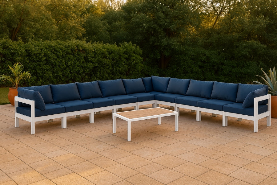 Meridian Furniture - Nizuc 180" Water Resistant Fabric Upholstered Outdoor Patio 10 Piece Modular Sectional - 375Navy-Sec10A - GreatFurnitureDeal