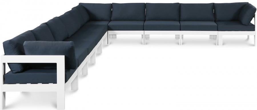 Meridian Furniture - Nizuc 180" Water Resistant Fabric Upholstered Outdoor Patio 10 Piece Modular Sectional - 375Navy-Sec10A - GreatFurnitureDeal