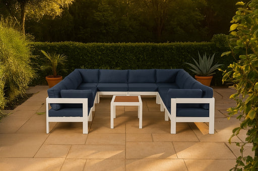 Meridian Furniture - Nizuc 120" Water Resistant Fabric Upholstered Outdoor Patio 10 Piece Modular Sectional - 375Navy-Sec10B - GreatFurnitureDeal
