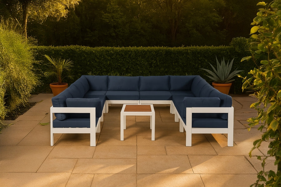 Meridian Furniture - Nizuc 120" Water Resistant Fabric Upholstered Outdoor Patio 10 Piece Modular Sectional - 375Navy-Sec10B - GreatFurnitureDeal