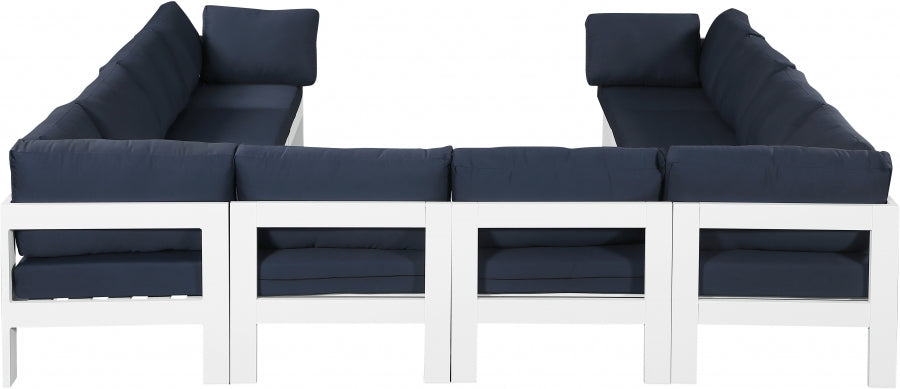 Meridian Furniture - Nizuc 120" Water Resistant Fabric Upholstered Outdoor Patio 10 Piece Modular Sectional - 375Navy-Sec10B - GreatFurnitureDeal