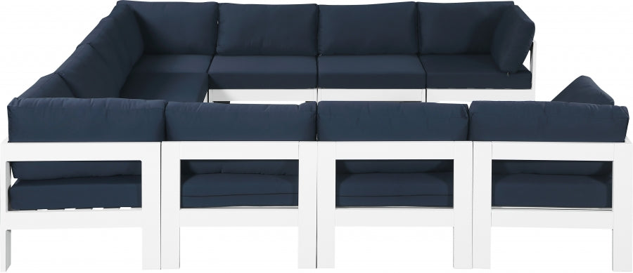Meridian Furniture - Nizuc 120" Water Resistant Fabric Upholstered Outdoor Patio 10 Piece Modular Sectional - 375Navy-Sec10B - GreatFurnitureDeal