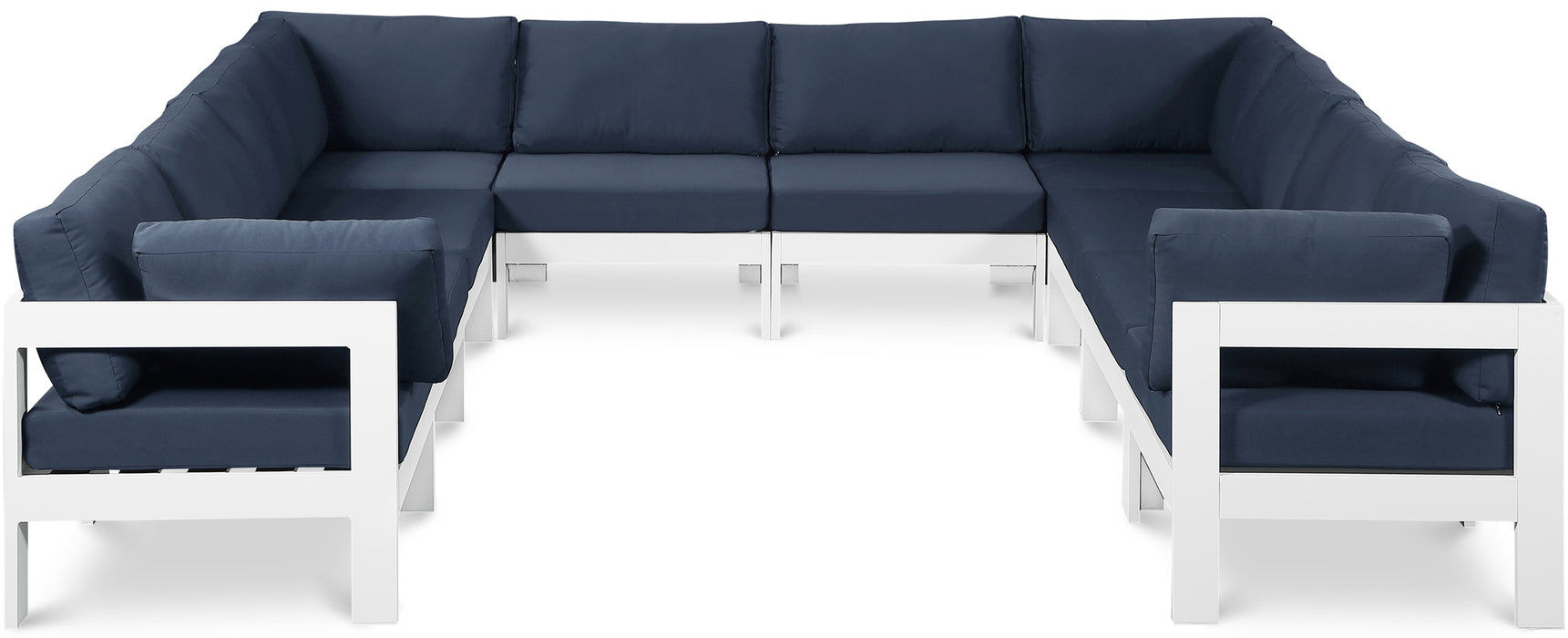 Meridian Furniture - Nizuc 120" Water Resistant Fabric Upholstered Outdoor Patio 10 Piece Modular Sectional - 375Navy-Sec10B - GreatFurnitureDeal
