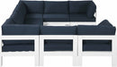 Meridian Furniture - Nizuc 120" Water Resistant Fabric Upholstered Outdoor Patio 8 Piece Modular Sectional - 375Navy-Sec8B - GreatFurnitureDeal