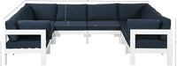 Meridian Furniture - Nizuc 120" Water Resistant Fabric Upholstered Outdoor Patio 8 Piece Modular Sectional - 375Navy-Sec8B - GreatFurnitureDeal