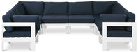 Meridian Furniture - Nizuc 120" Water Resistant Fabric Upholstered Outdoor Patio 8 Piece Modular Sectional - 375Navy-Sec8B - GreatFurnitureDeal