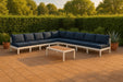 Meridian Furniture - Nizuc 150" Water Resistant Fabric Upholstered Outdoor Patio 9 Piece Modular Sectional - 375Navy-Sec9A - GreatFurnitureDeal