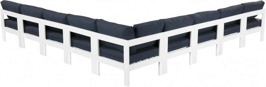 Meridian Furniture - Nizuc 150" Water Resistant Fabric Upholstered Outdoor Patio 9 Piece Modular Sectional - 375Navy-Sec9A - GreatFurnitureDeal