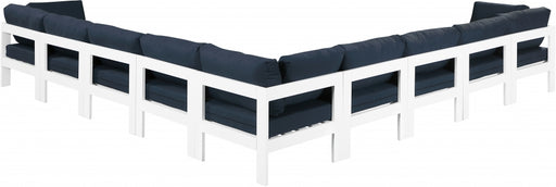 Meridian Furniture - Nizuc 150" Water Resistant Fabric Upholstered Outdoor Patio 9 Piece Modular Sectional - 375Navy-Sec9B - GreatFurnitureDeal