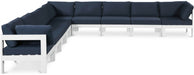 Meridian Furniture - Nizuc 150" Water Resistant Fabric Upholstered Outdoor Patio 9 Piece Modular Sectional - 375Navy-Sec9B - GreatFurnitureDeal
