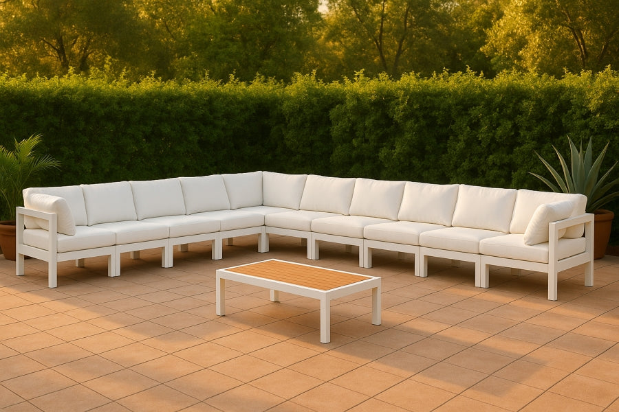 Meridian Furniture - Nizuc 180" Water Resistant Fabric Upholstered Outdoor Patio 10 Piece Modular Sectional - 375White-Sec10A - GreatFurnitureDeal