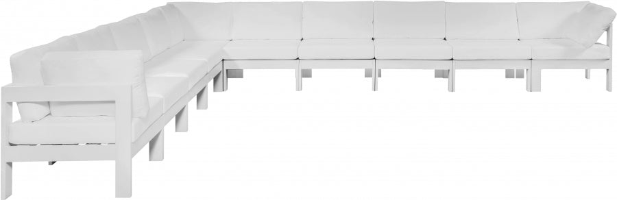 Meridian Furniture - Nizuc 180" Water Resistant Fabric Upholstered Outdoor Patio 10 Piece Modular Sectional - 375White-Sec10A - GreatFurnitureDeal