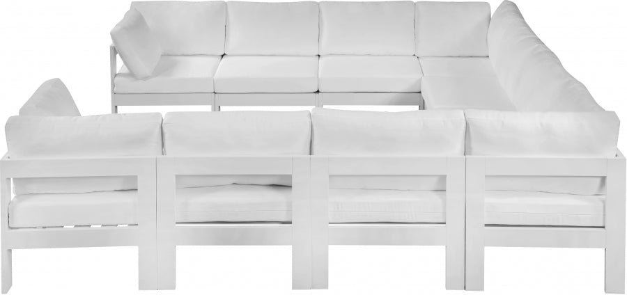 Meridian Furniture - Nizuc 120" Water Resistant Fabric Upholstered Outdoor Patio 10 Piece Modular Sectional - 375White-Sec10B - GreatFurnitureDeal