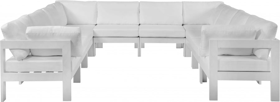 Meridian Furniture - Nizuc 120" Water Resistant Fabric Upholstered Outdoor Patio 10 Piece Modular Sectional - 375White-Sec10B - GreatFurnitureDeal
