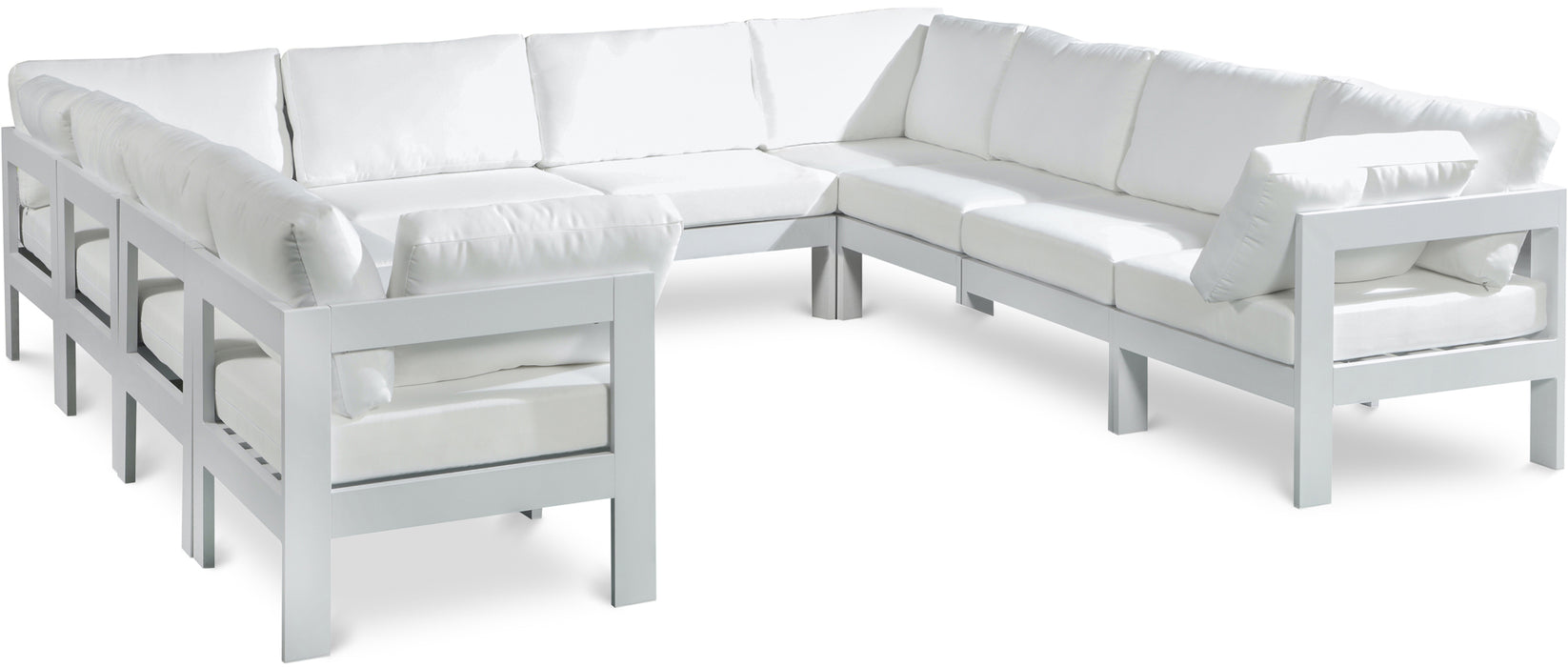 Meridian Furniture - Nizuc 120" Water Resistant Fabric Upholstered Outdoor Patio 10 Piece Modular Sectional - 375White-Sec10B - GreatFurnitureDeal