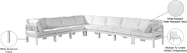 Meridian Furniture - Nizuc 150" Water Resistant Fabric Upholstered Outdoor Patio 8 Piece Modular Sectional - 375White-Sec8A - GreatFurnitureDeal