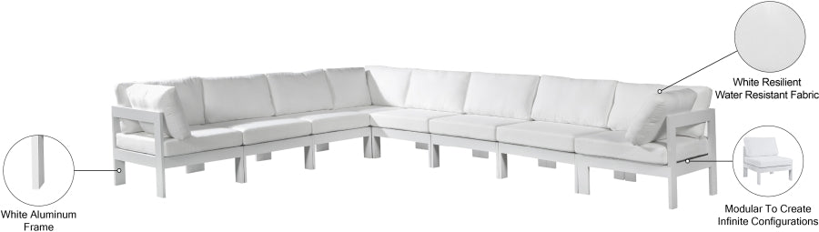 Meridian Furniture - Nizuc 150" Water Resistant Fabric Upholstered Outdoor Patio 8 Piece Modular Sectional - 375White-Sec8A - GreatFurnitureDeal