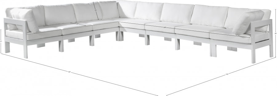 Meridian Furniture - Nizuc 150" Water Resistant Fabric Upholstered Outdoor Patio 8 Piece Modular Sectional - 375White-Sec8A - GreatFurnitureDeal