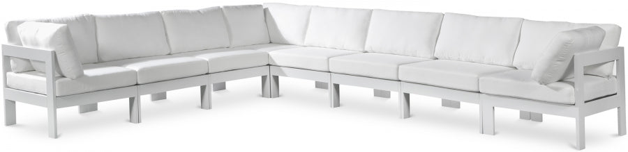 Meridian Furniture - Nizuc 150" Water Resistant Fabric Upholstered Outdoor Patio 8 Piece Modular Sectional - 375White-Sec8A - GreatFurnitureDeal