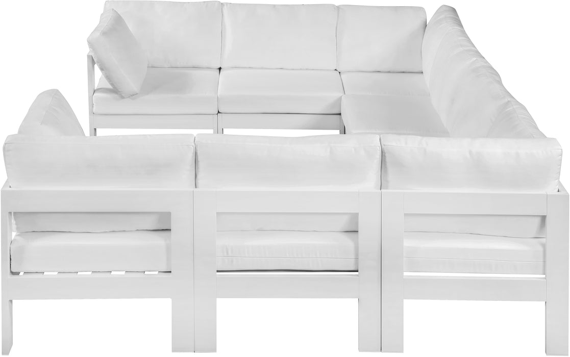 Meridian Furniture - Nizuc 120" Water Resistant Fabric Upholstered Outdoor Patio 8 Piece Modular Sectional - 375White-Sec8B - GreatFurnitureDeal