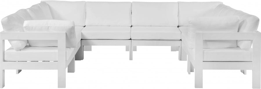 Meridian Furniture - Nizuc 120" Water Resistant Fabric Upholstered Outdoor Patio 8 Piece Modular Sectional - 375White-Sec8B - GreatFurnitureDeal