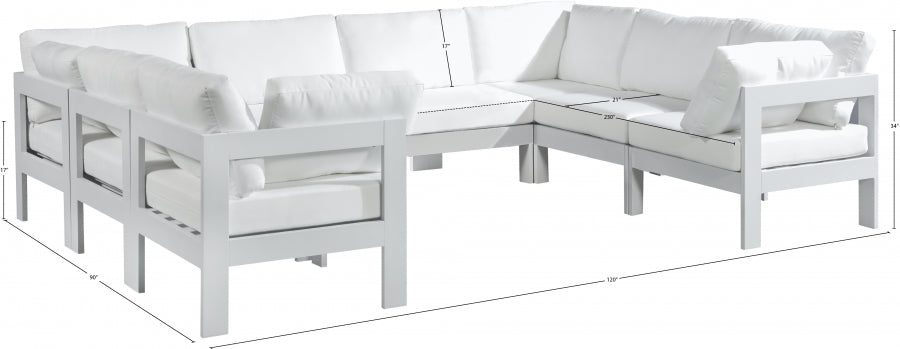 Meridian Furniture - Nizuc 120" Water Resistant Fabric Upholstered Outdoor Patio 8 Piece Modular Sectional - 375White-Sec8B - GreatFurnitureDeal