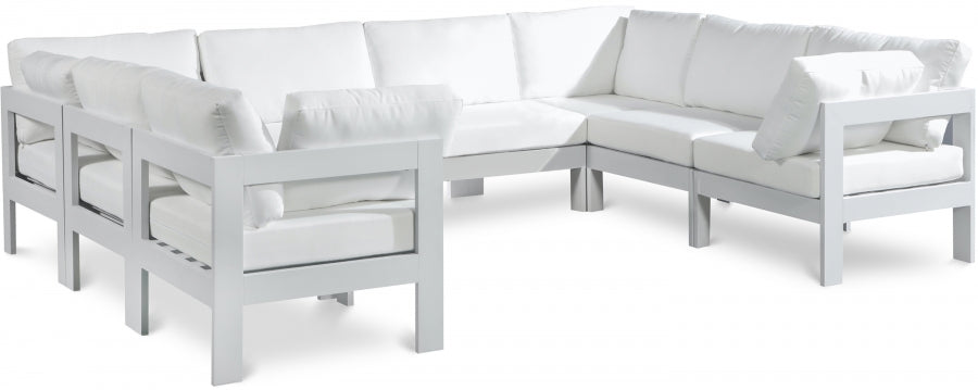 Meridian Furniture - Nizuc 120" Water Resistant Fabric Upholstered Outdoor Patio 8 Piece Modular Sectional - 375White-Sec8B - GreatFurnitureDeal